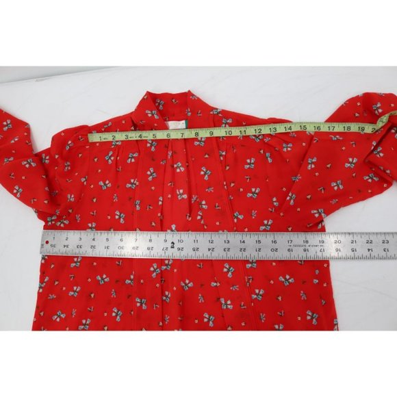 Rixo London Blouse Womens Small Silk Moss Red Floral Print Tie V Neck Top - Picture 11 of 13